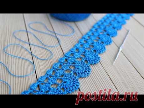 Простое ЛЕНТОЧНОЕ КРУЖЕВО вязание крючком КАЙМА мастер-класс Easy to Crochet Lace Ribbon