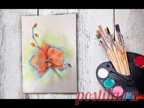 Уроки рисования! Как нарисовать орхидею акварельными карандашами! #Dari_Art