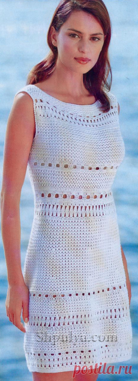 www.SHPULYA.com - Белое платье с ажурными полосами крючком
