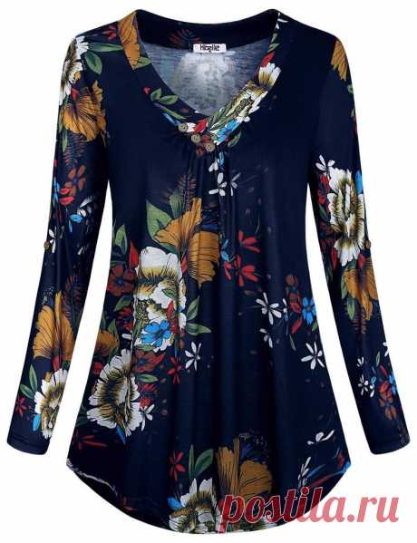 Womens Plus Размер V шеи блузка Дамы Длинные рукава случайные цветочные рубашки Топы Ти – купить по низким ценам в интернет-магазине Joom