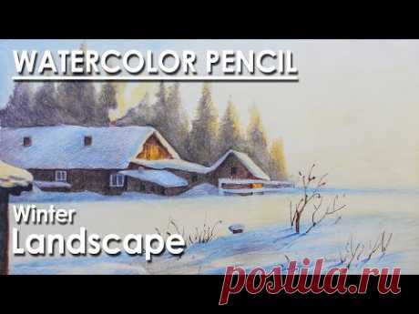 Watercolor Pencil Winter Landscape Drawing | Easy step by step coloring | Supriyo