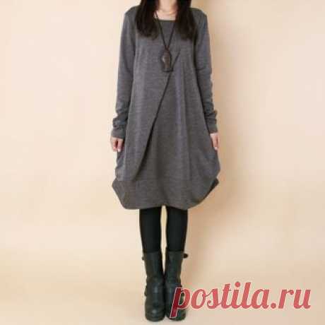 Casual Loose Knitted Fashion Oversize Warm Dress with Sleeves in Boho Style - Dresses