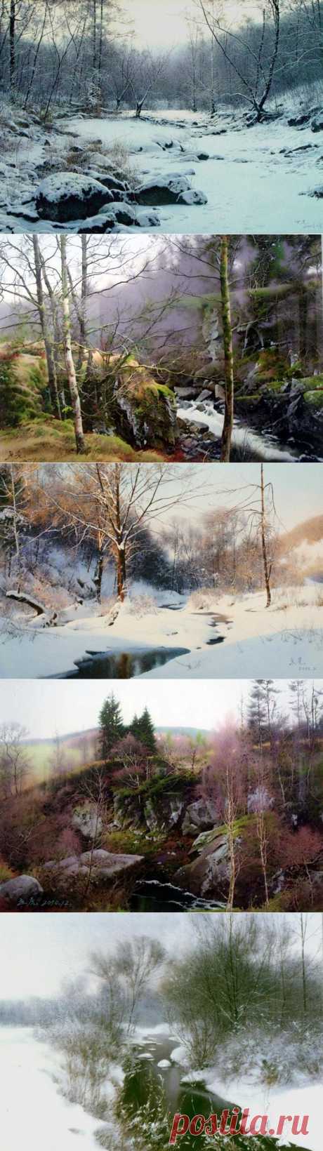 Акварельные пейзажи художника Taoshi Hu.