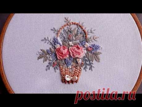 Basket of Roses Flower Embroidery Thread & Ribbon