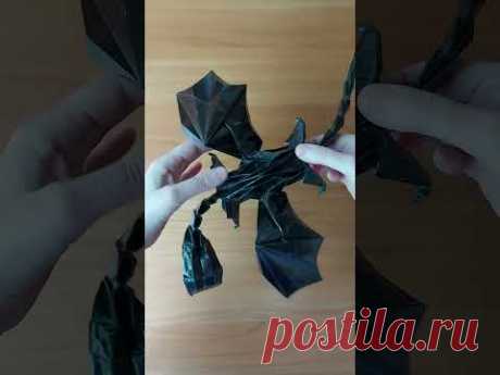🐲Черный дракон оригами из бумаги (Алексей Жигулёв); Black paper origami dragon #shorts