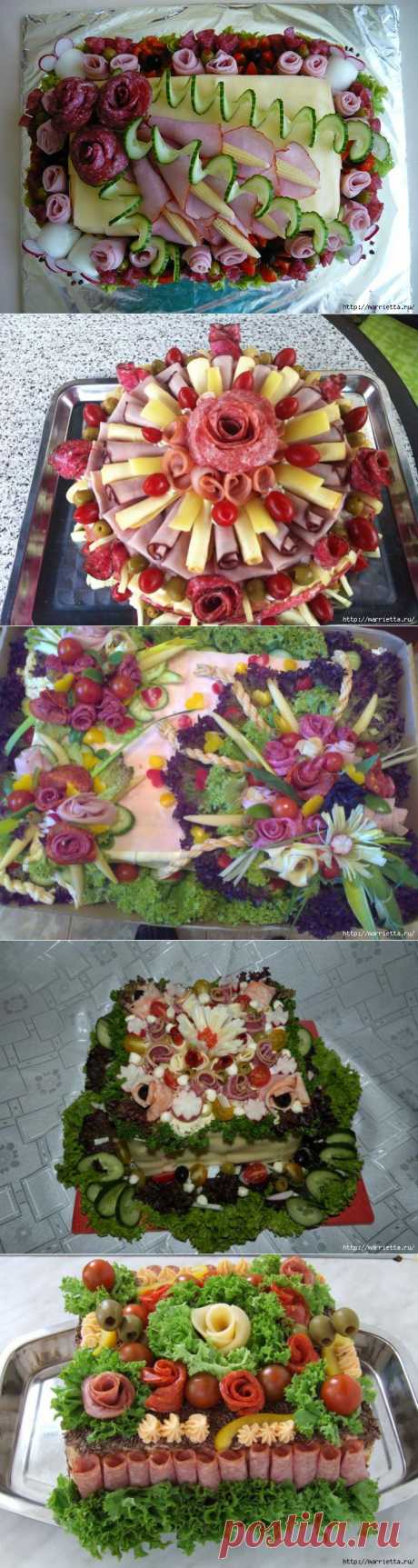 Свадебный закусочный торт. Как сделать розы из ветчины и колбасы. Мастер-класс и море тортов