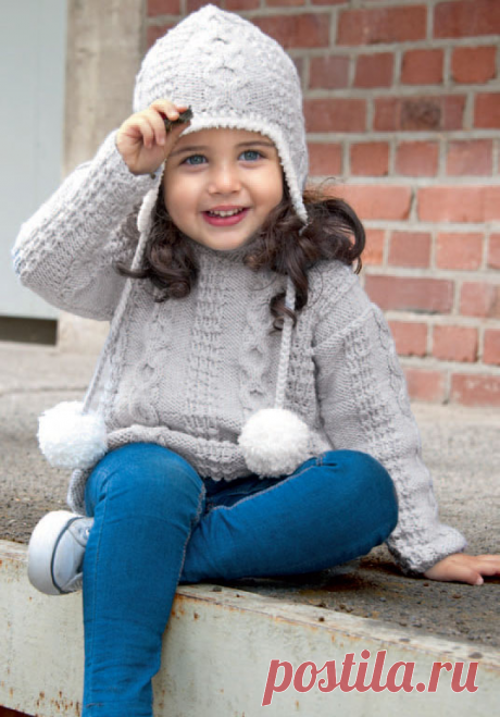 Пуловер и шапочка для девочки.
Размеры: 80/86 (92/98) 104/110.