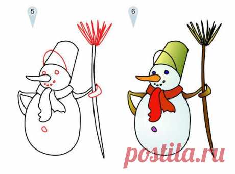 Как нарисовать снеговика поэтапно. 15 уроков