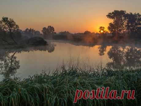 Рассвет у реки фото