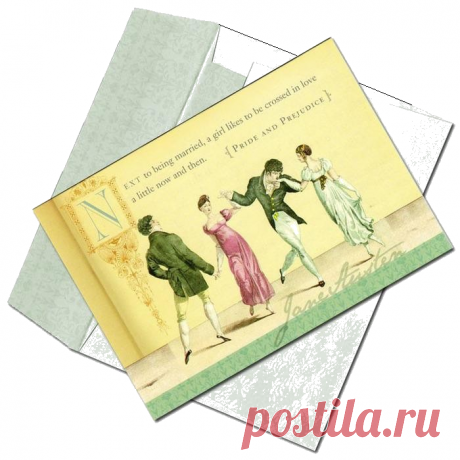 Почтовые  карточки  в конвертах с изображениями эпохи Регентства, с цитатами  романистки Джейн Остин.
&quot;Кроме того, будучи замужем, девушка любит, чтобы ей время от времени перечили в любви&quot;.  (Гордость и предубеждение)