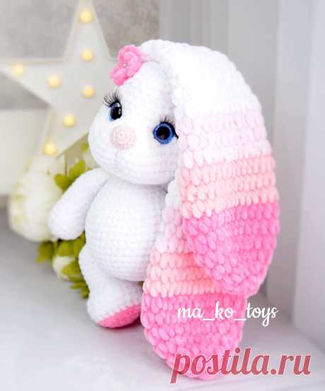 PDF Зайка Звёздочка крючком. FREE crochet pattern; Аmigurumi animal patterns. Амигуруми схемы и описания на русском. Вязаные игрушки и поделки своими руками #amimore - плюшевая зайка, большой заяц из плюшевой пряжи, зайчик, кролик, зайчонок, крольчонок.