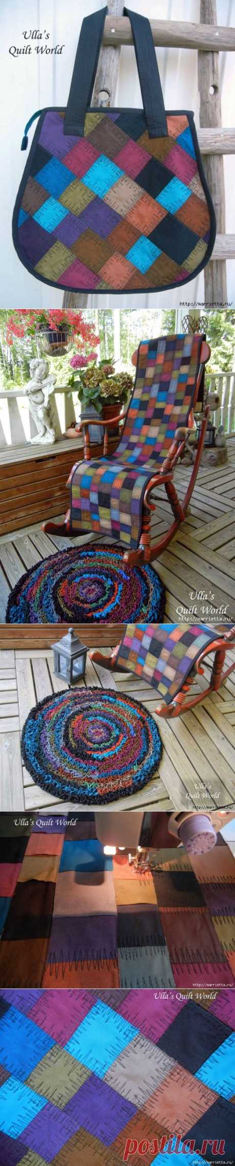 Накидка для кресла, коврик и сумочка из разноцветных лоскутков | Самоделкино