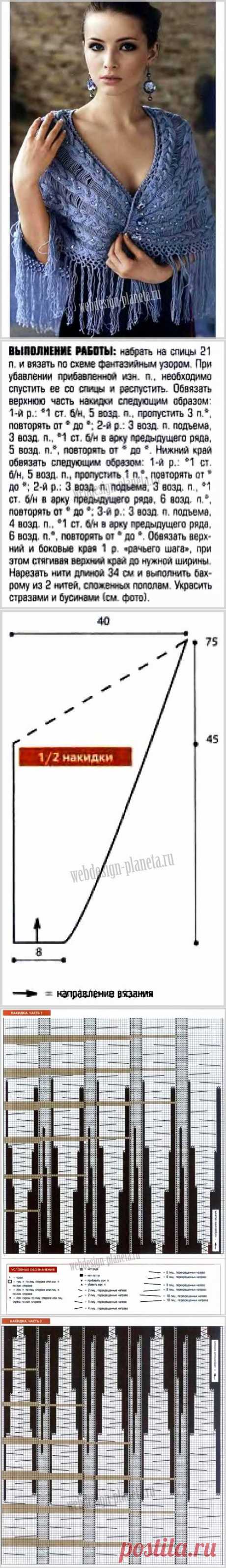 Голубая накидка спицами косами и со стразами | Вязание спицами, вязание крючком | Мир увлечений современной женщины.