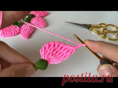 Very Easy Tunisian crochet leaf pattern flower pattern 🌺 #crochet #knitting #crochetflower