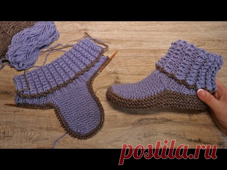 Домашние сапожки спицами | Homemade knitted slippers