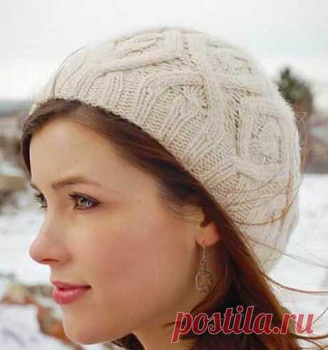 Выразительная шапка с ромбами и косами спицами | Вязание Шапок - Модные и Новые Модели