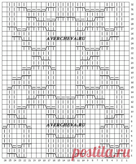 Узор спицами 952 «Коса 26 петель» | каталог вязаных спицами узоров