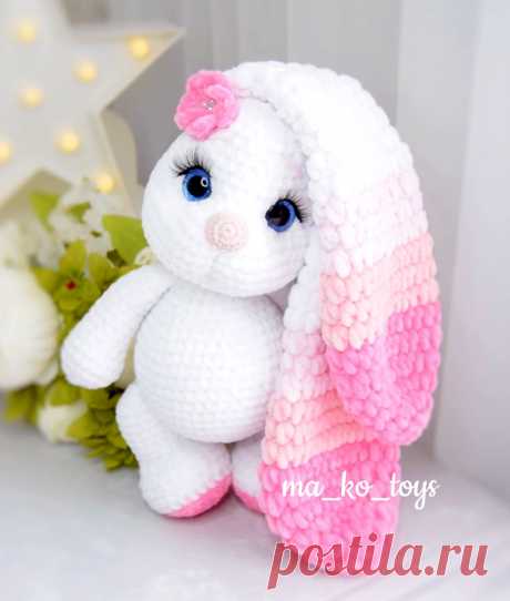 PDF Зайка Звёздочка крючком. FREE crochet pattern; Аmigurumi animal patterns. Амигуруми схемы и описания на русском. Вязаные игрушки и поделки своими руками #amimore - плюшевая зайка, большой заяц из плюшевой пряжи, зайчик, кролик, зайчонок, крольчонок.