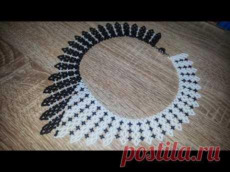 Beaded Necklace/Beaded corner/Колье из бисера/Колье "Добро и зло"/Колье уголок из бисера