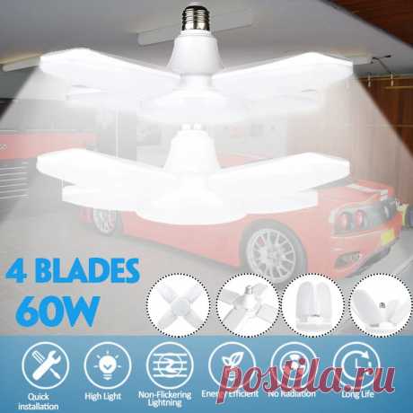 60w e27 led garage light bulb 4 blades deformable home ceiling fixture shop lamp 95-265v Sale - Banggood.com