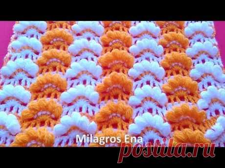 Punto a crochet:  Abanicos en puntos Garbanzos para mantitas de bebe paso a paso