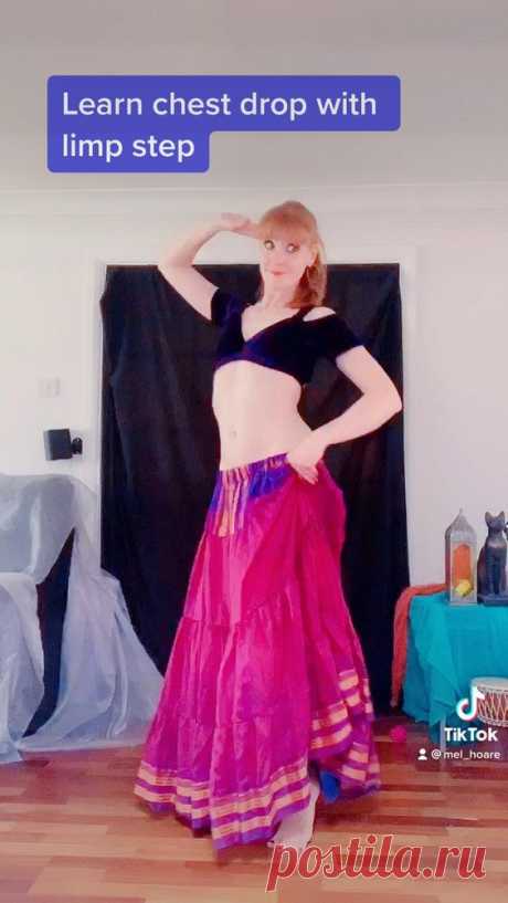Learn belly dance - chest drop with limp step
