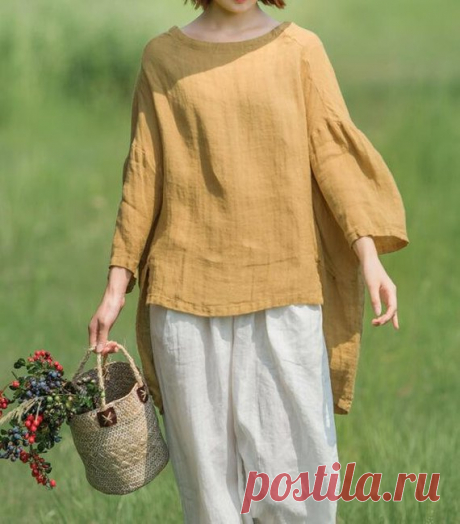Linen shirt in Ginger yellow, Linen top, Linen shirt women, Linen blouse in Pink 【Fabric】  linen 【Color】 Ginger yellow， Pink 【Size】 Shoulder width is not limited Bust 118cm/ 46  Shoulder + sleeve 57cm / 22  Length 59-77cm / 23-30   Have any questions please contact me and I will be happy to help you.