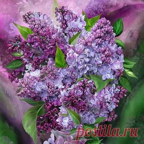 Lilacs In Lilac Vase - SQ Mixed Media by Carol Cavalaris - Lilacs In Lilac Vase - SQ Fine Art Prints and Posters for Sale