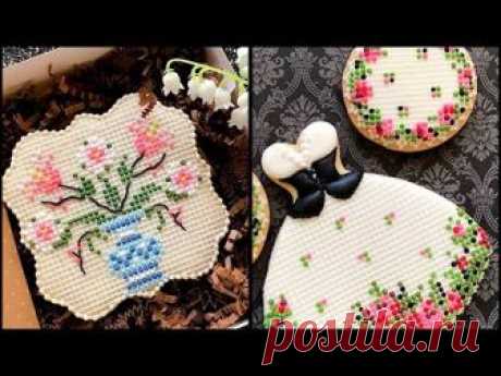 Cross Stitch Cookies. How to make edible grid without piping.