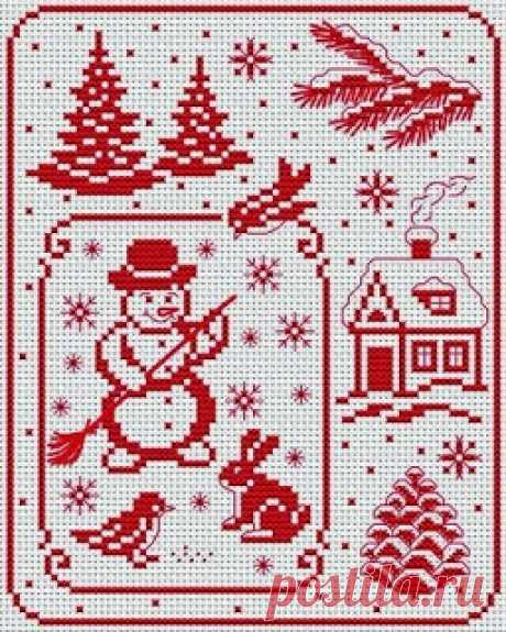 Вышивка крестом / Cross stitch : Монохромная вышивка к Новому году