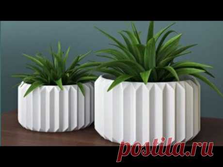 Paper Model Flower Pot Making With Cement // White Cement craft // DIY flower vase