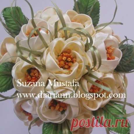 Шикарные цветы из шёлковых лент своими руками Сюзанна Мустафа