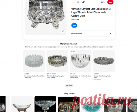 Vintage Crystal Cut Glass Bowl 3 Legs Thumb Print Diamonds Candy Dish | Chairish