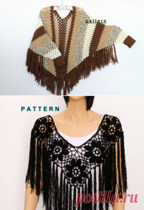 Poncho cape pattern Shawl pattern Striped poncho Crochet