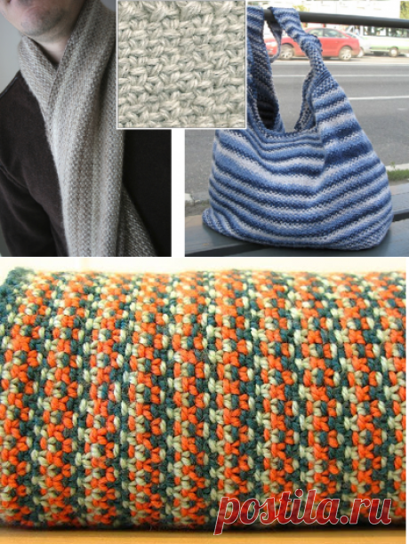 Вязание на спицах - Вяжем мужчинам - Классический шарф тканевым узором (можно и сумку связать)