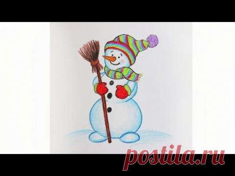 Уроки рисования. Как нарисовать СНЕГОВИКА мелками ArtBerry how to draw a snowman