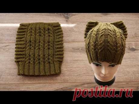 Шапочка кошка спицами 🐱 Hat cat knitting 🐈