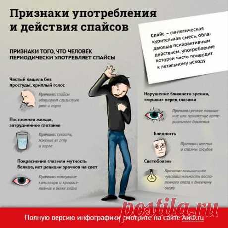 Facebook
Спайсы, синтетические курительные смеси, употребление которых нередко приводит к летальному исходу, становятся все более популярными у молодежи. Как распознать, что подросток употребляет этот наркотик – смотрите в инфографике https://www.smol.aif.ru/infographic/1362981