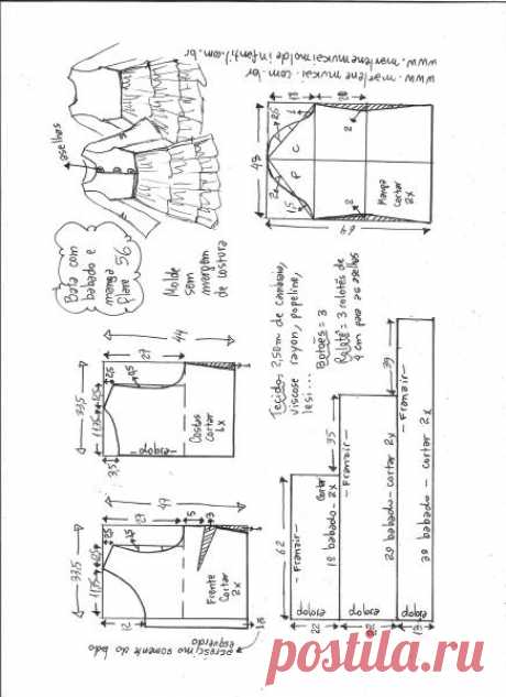 Vestido bata com manga sino e babados | DIY - molde, corte e costura - Marlene Mukai