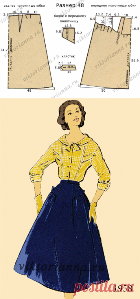 Женственная ретро юбка с подкройными бочками (выкройка - схема) - «Ретро стиль, мода и шитье»