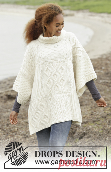 Comfort Chronicles / DROPS 172-22 - Free knitting patterns by DROPS Design Knitted DROPS poncho with sleeves, vents, squares in cables and textured pattern in ”Nepal”. One-size