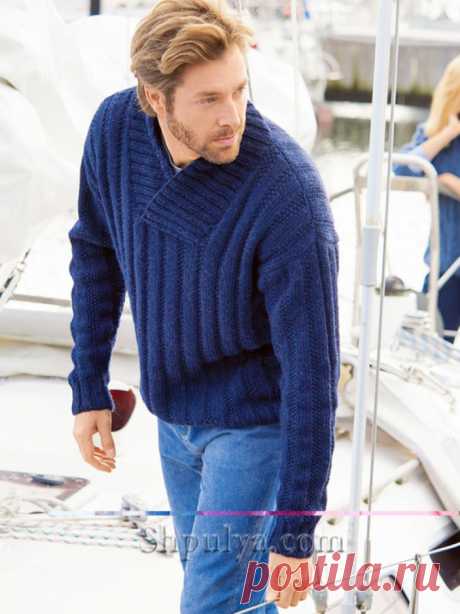 Мужской пуловер с шалевым воротником — Shpulya.com - схемы с описанием для вязания спицами и крючком