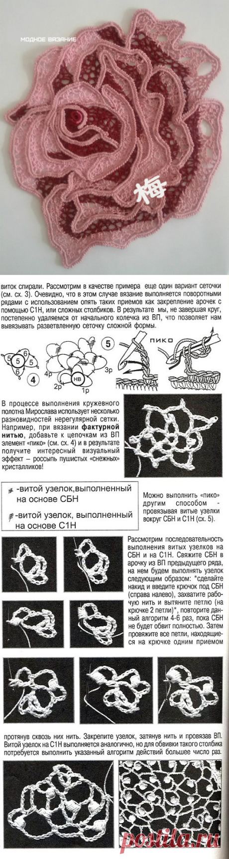 Красивая роза при помощи шнура гусенички - Crochet Modnoe Vyazanie