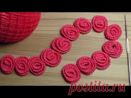 Ленточное кружево РОЗОЧКИ  урок вязания крючком Crochet lace tape