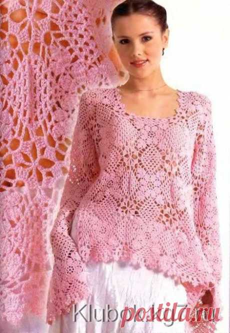 Розовая блузка из мотивов | Клубок