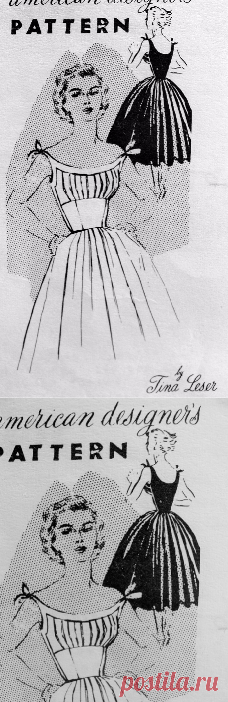 1950s Tina Leser Rockabilly PARTY Dress Pattern SPADEA 1084 Flirty Tied Shoulders Low Scoop Neckline Midriff Full Skirted Dress Daytime or Evening Bust 30 Vintage Sewing Pattern