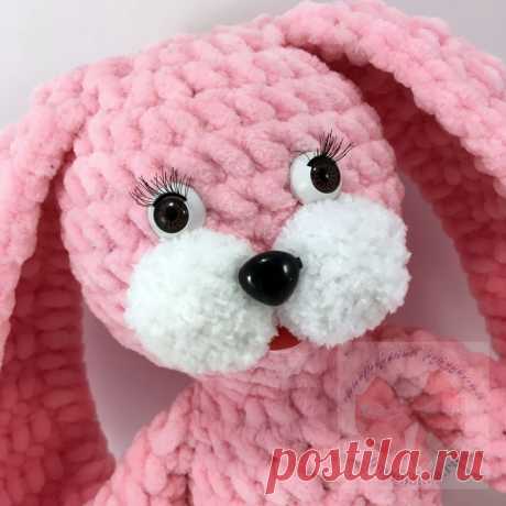 Вязаный зайчик с длинными ушами, плюшевая игрушка, розовый, 20Мастерская рукоделия Анны Ганоцкой