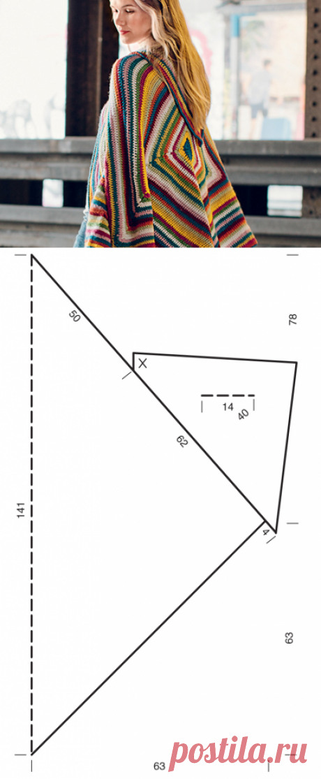 Разноцветное пончо - схема вязания крючком. Вяжем Пончо на Verena.ru