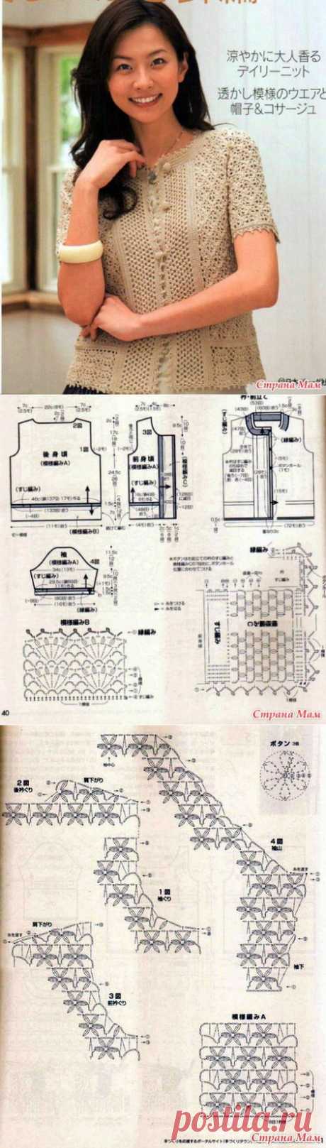 Жакет с короткими рукавами и широкой планкой. Крючок. - ВЯЗАНАЯ МОДА+ ДЛЯ НЕМОДЕЛЬНЫХ ДАМ - Страна Мам