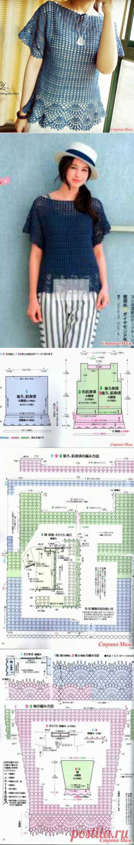 Топ с веерной обвязкой подола и рукавов. Крючок. - ВЯЗАНАЯ МОДА+ ДЛЯ НЕМОДЕЛЬНЫХ ДАМ - Страна Мам